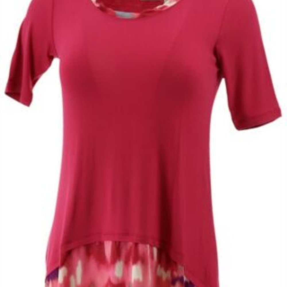 NWT LORI GOLDSTEIN KNIT TUNIC PRINT TRIM‎ ROSE XXS
